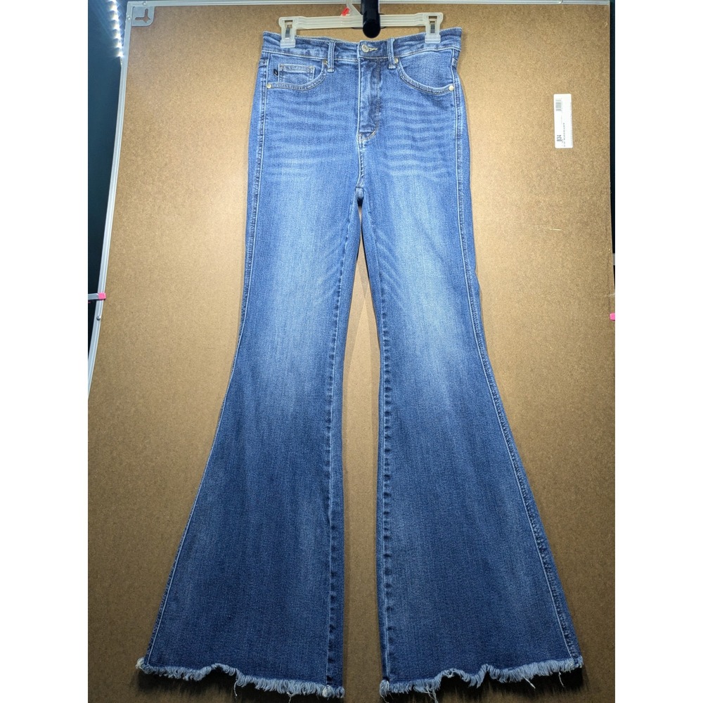Judy Blue High Waist Flare Jeans Raw Hem Medium Wash JB88681 MD 9/29